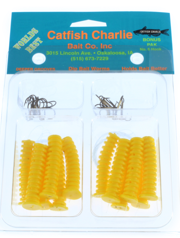 CatfishCharlie Dipbait Kit Yellow Worms/Trebel Hooks