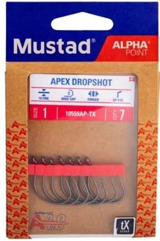 Mustad - Tactical Bass Hook: Apex Wide Dropshot, 2/0, TX Finish, 6pk
